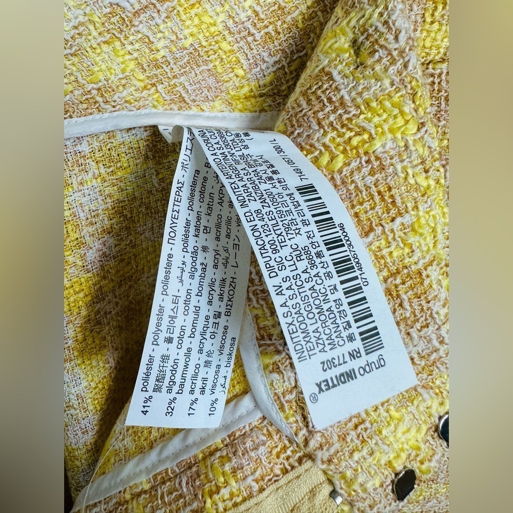 ZARA TWEED TROUSER Cropped Pants Wide Leg Culottes Large Womens Knit Yellow - Picture 13 of 15